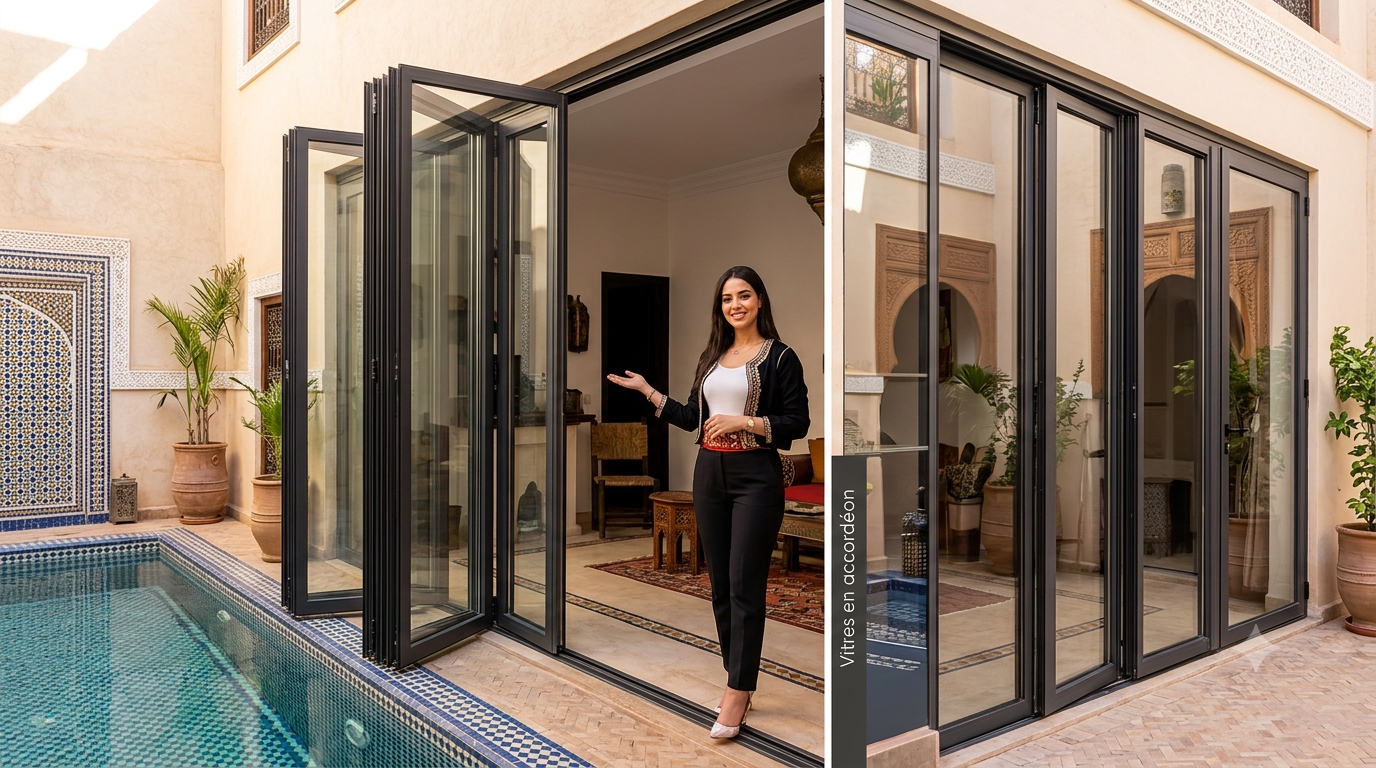 Vitres en accordéon aluminium installées à Tanger